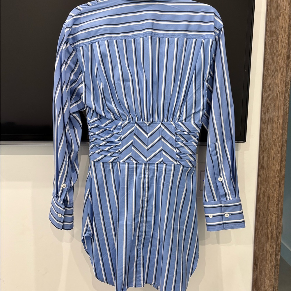 Zara Blue and White Striped Dress with Waist Detail - Picture 7 of 10